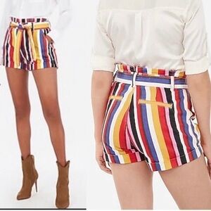 Express extreme high rise stretch denim striped shortie cuffed shorts 6